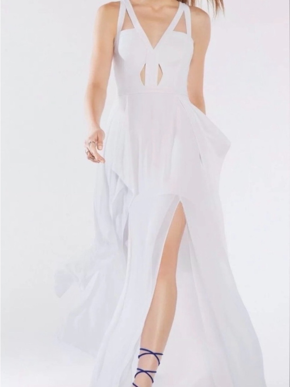 BCBGMaxAzria White Cutout Strap Flowing Chiffon Maxi Dress - Picture 2 of 3